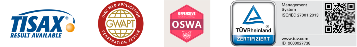 Certification Tisax, giac web application penetration tester, OSWA and TÜV Rheinland