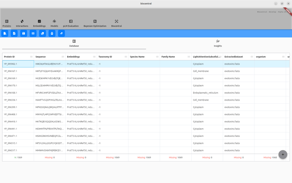 Benutzeroberfläche der Biocentral Datenbank