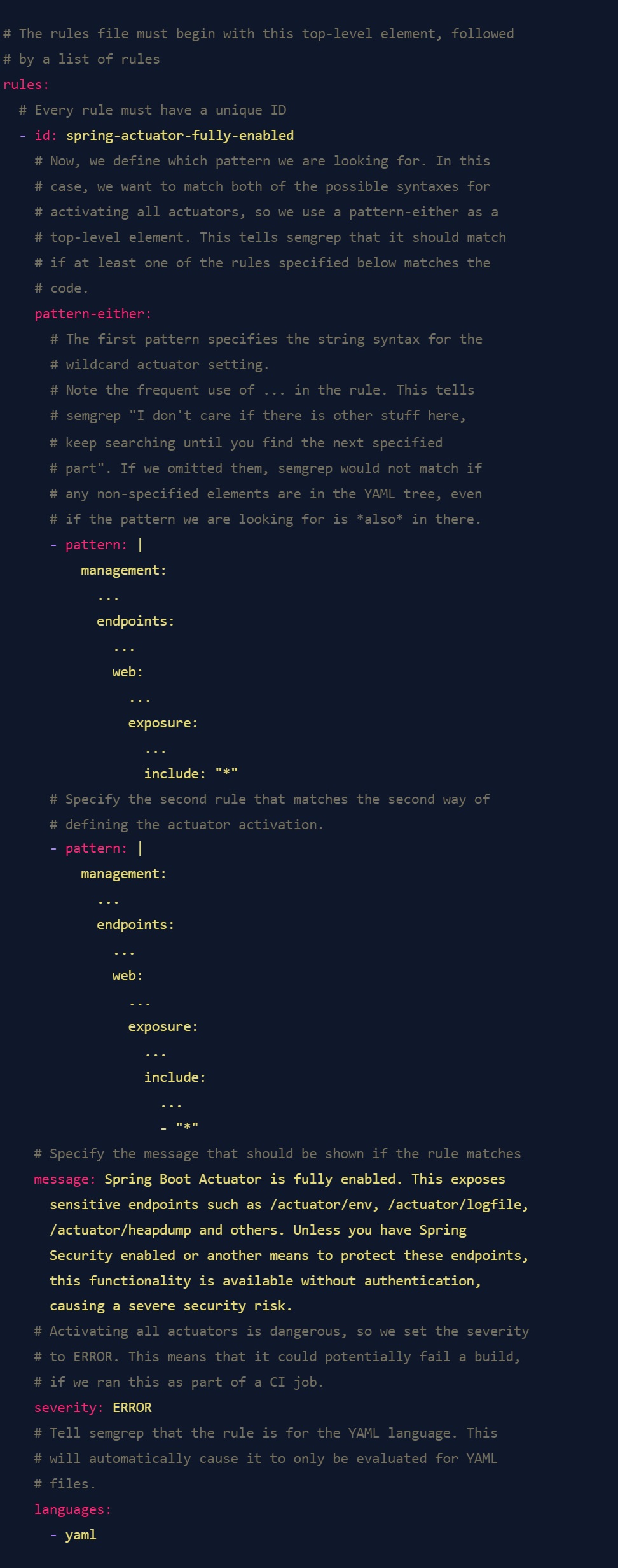 annotated semgrep rule